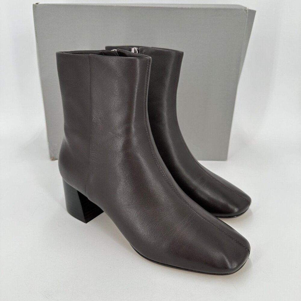 Everlane The Day Boot Dark Brown Leather 10.5 Side Zip Ankle Bootie Square Toe